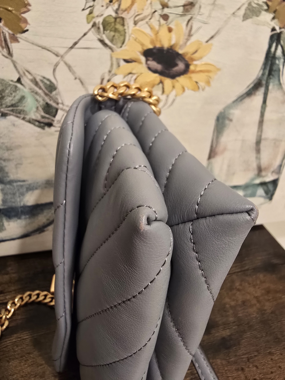 Tory Burch Quilted Chevron Leather Shoulder Bag - Light Gray Blue - Picture 11 of 13